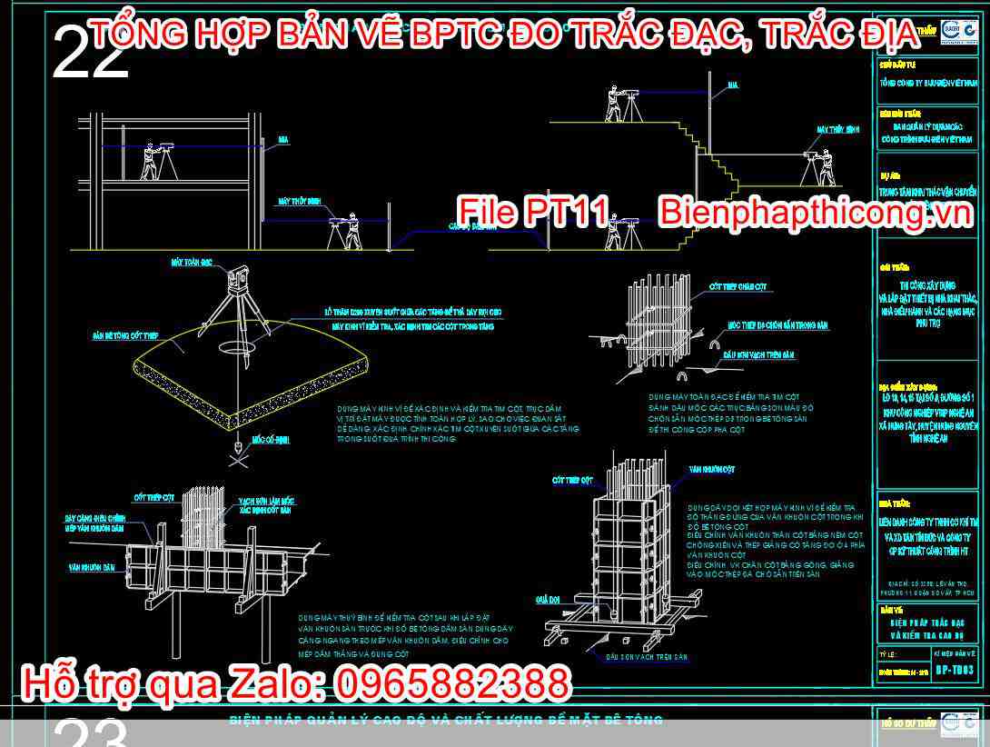 Biện pháp trắc đạc và kiểm tra cao độ cad.