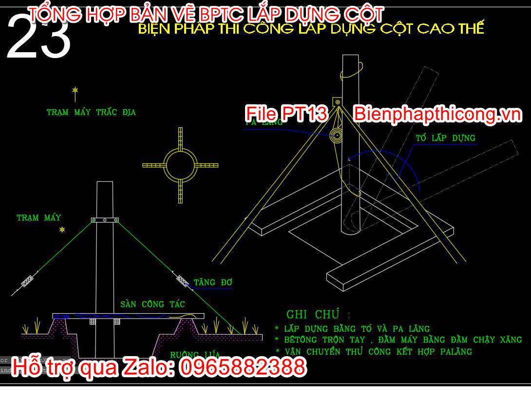 Bản vẽ biện pháp thi công lắp dựng cột cao thế