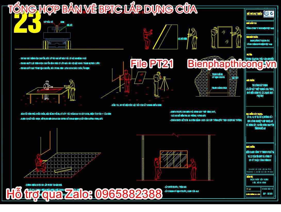 Bản vẽ biện pháp thi công lắp dựng cửa vách kính.
