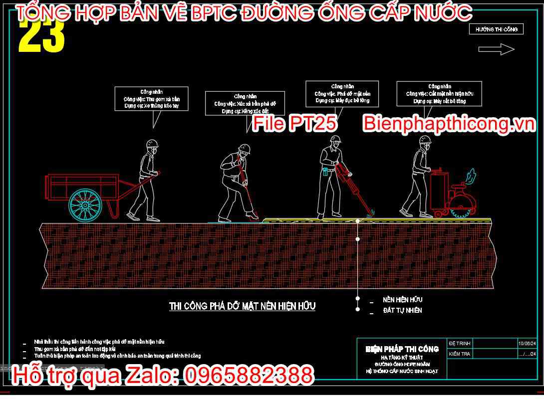 Bản vẽ biện pháp thi công phá dỡ mặt nền hiện hữu.