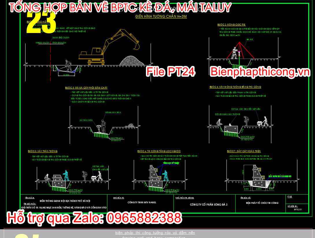 Bản vẽ biện pháp thi công tường đá hộc xây.
