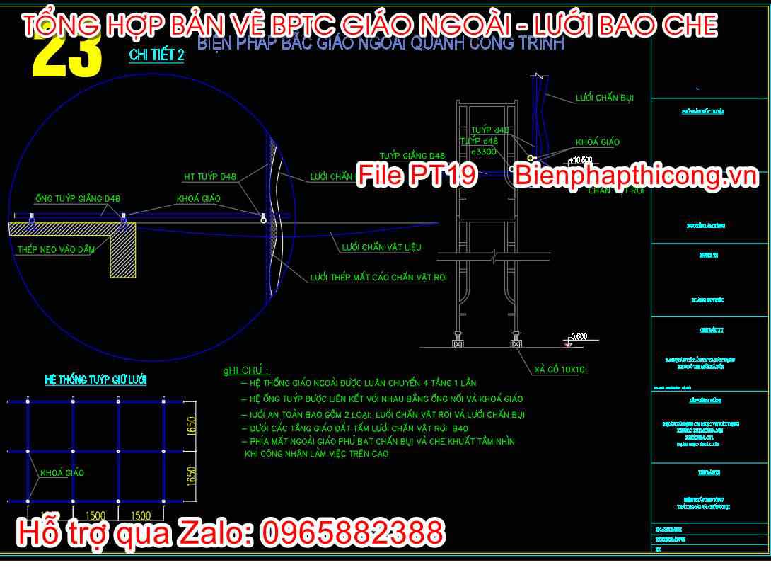 Bản vẽ bptc bắc giáo ngoài quanh công trình cad.