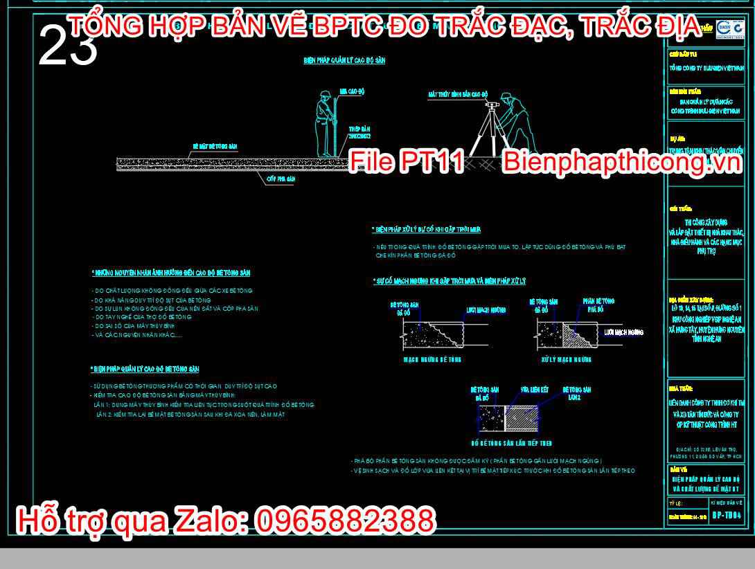 Biện pháp quản lý cao độ và chất lượng bề mặt bê tông cad.