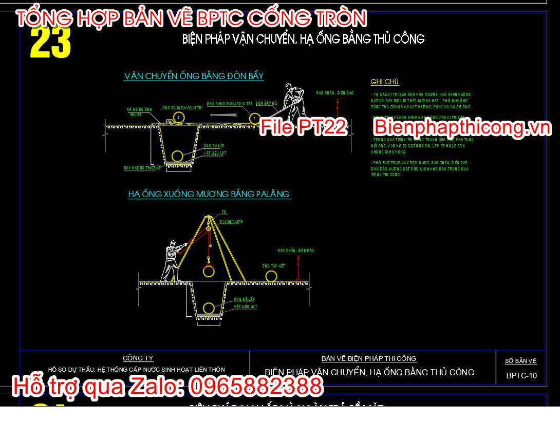 Biện pháp vận chuyển hạ ống cống bằng thủ công.