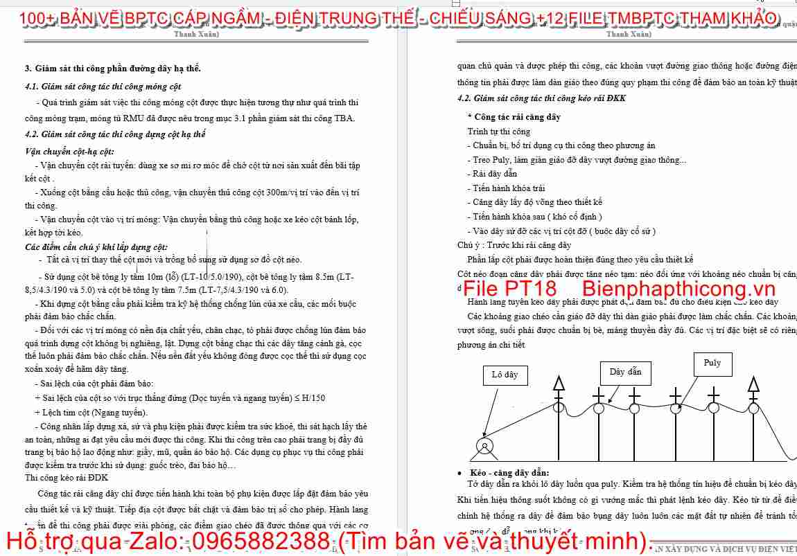 Giám sát thi công phần đường dây hạ thế.