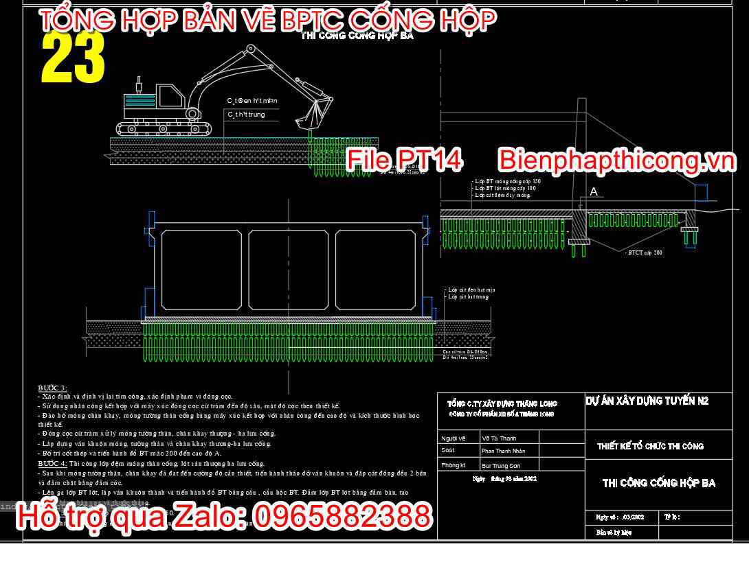 Mẫu bản vẽ biện pháp thi công cống hộp ba.