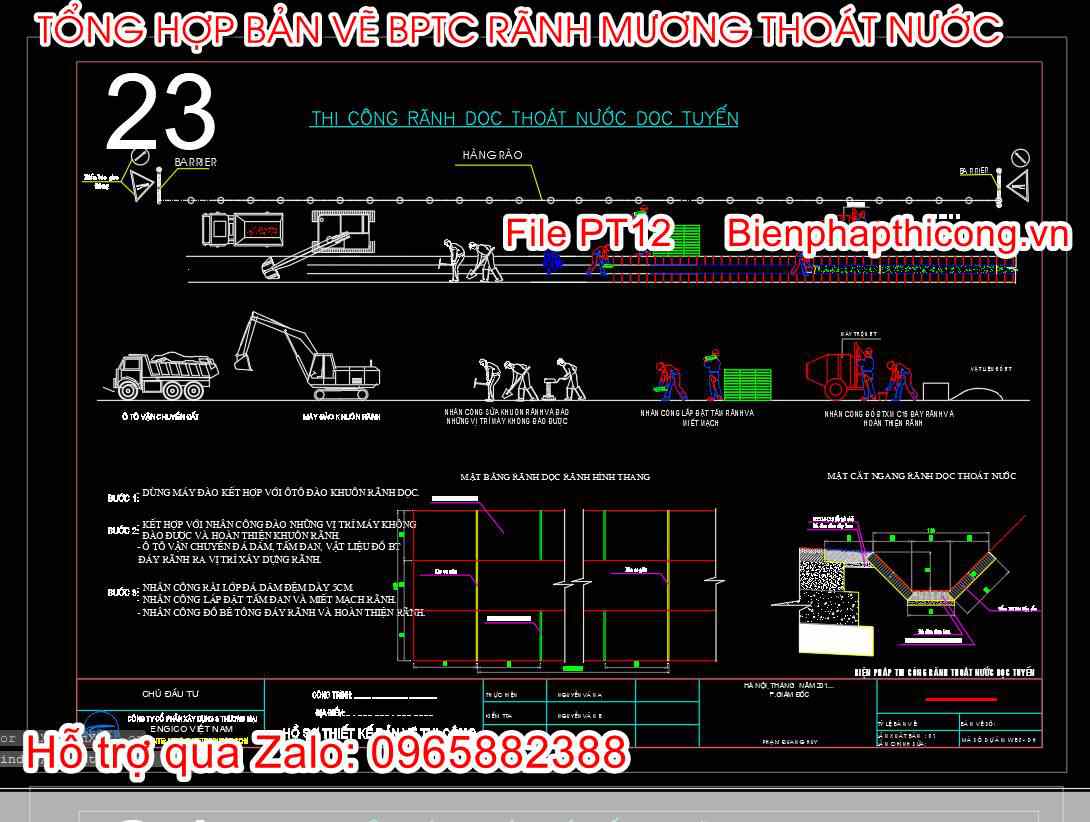 Thi công rãnh dọc thoát nước dọc tuyến cad.