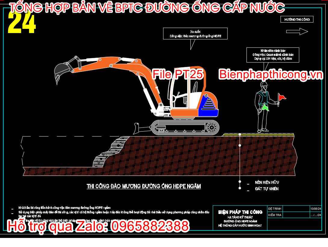 Bản vẽ biện pháp thi công đào mương ống HDPE ngầm.