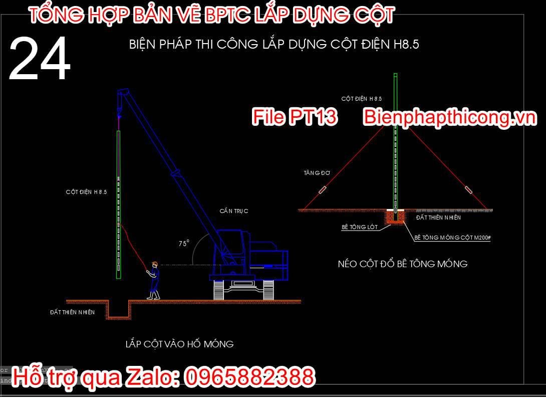 Bản vẽ biện pháp thi công lắp dựng cột điện.