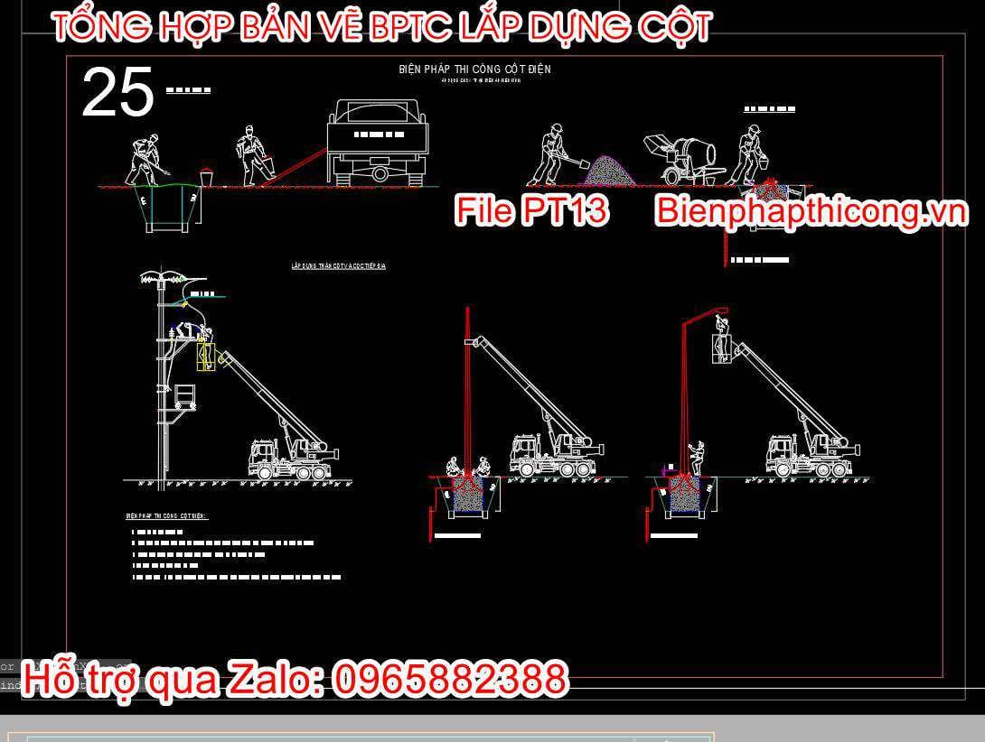 Bản vẽ biện pháp thi công lắp dựng cột điện.