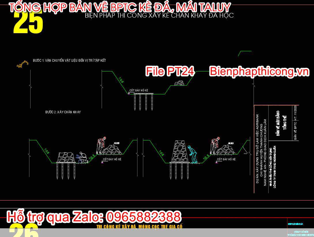 Biện pháp thi công xây kè chắn khay đá hộc cad.