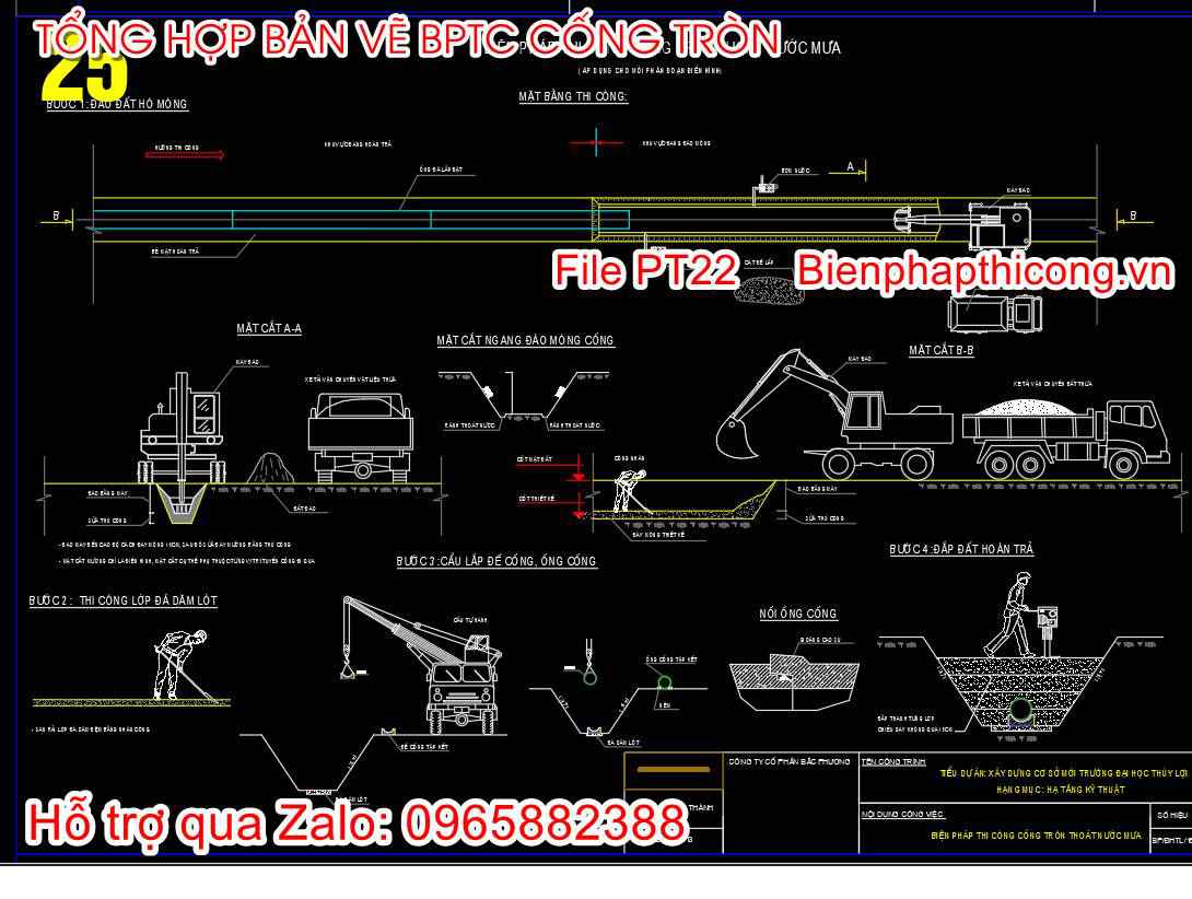 Mẫu bản vẽ biện pháp thi công cống tròn thoát nước mưa.