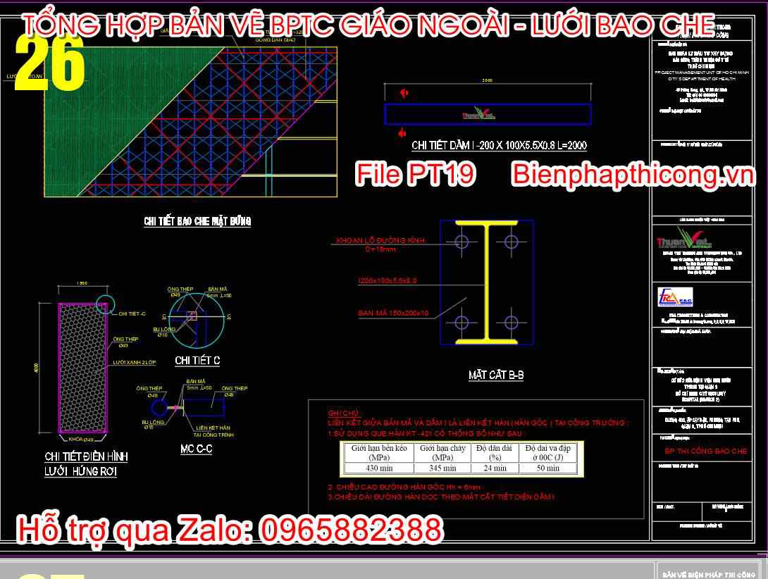 Bản vẽ biện pháp bao che mặt đứng cad.