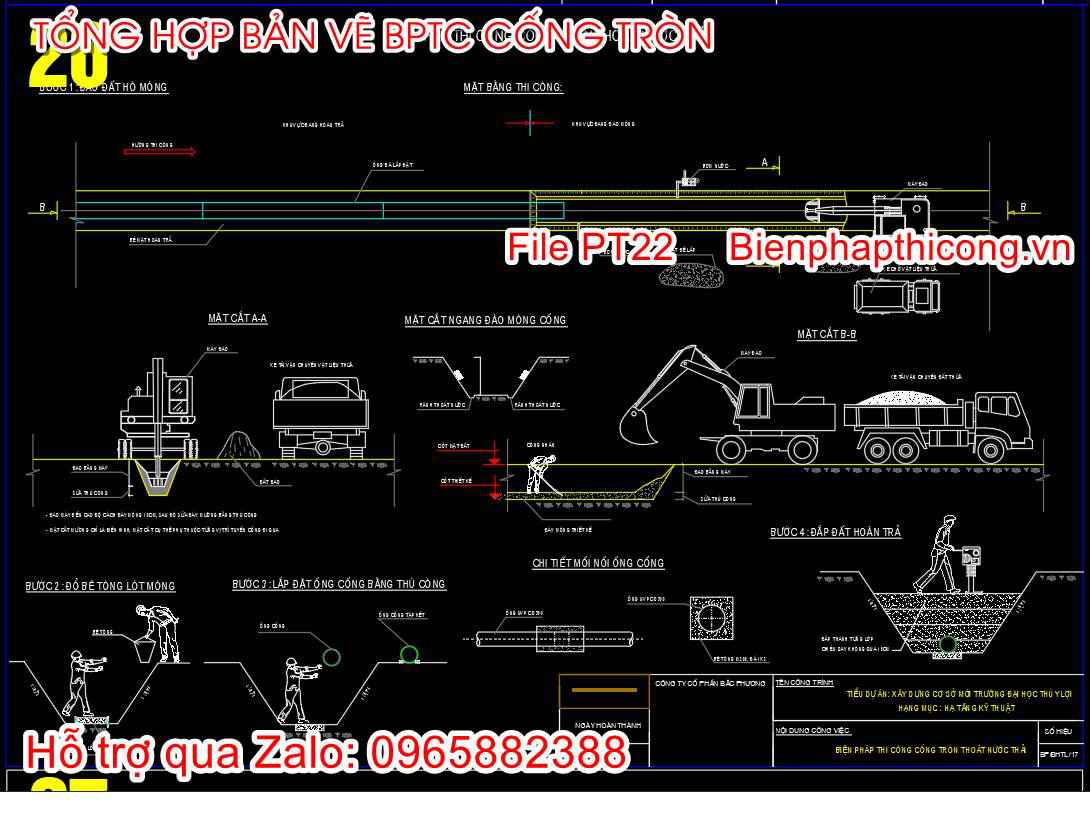 Bản vẽ biện pháp thi công cống tròn thoát nước thải.