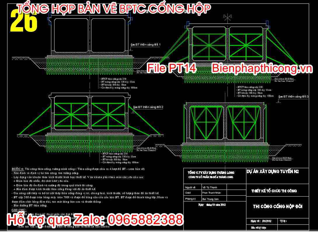 Mẫu bản vẽ biện pháp thi công ván khuôn cống hộp.
