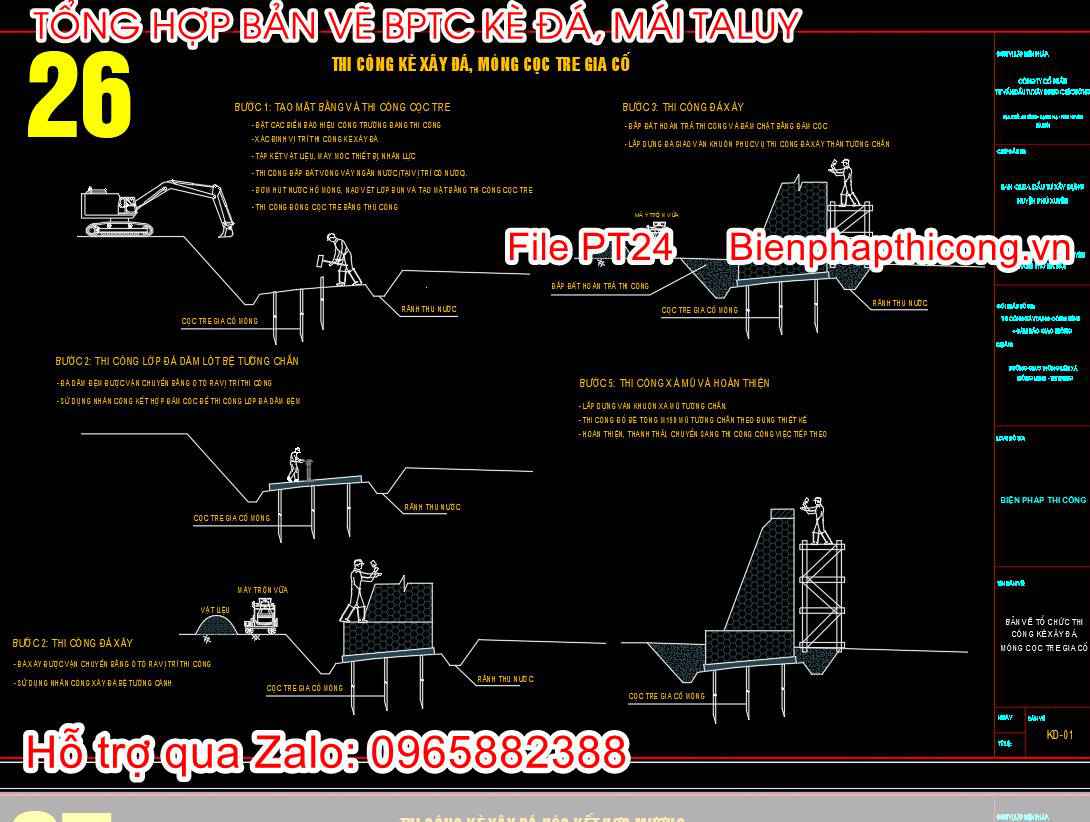Mẫu biện pháp thi công xây kè đá móng cọc tre.