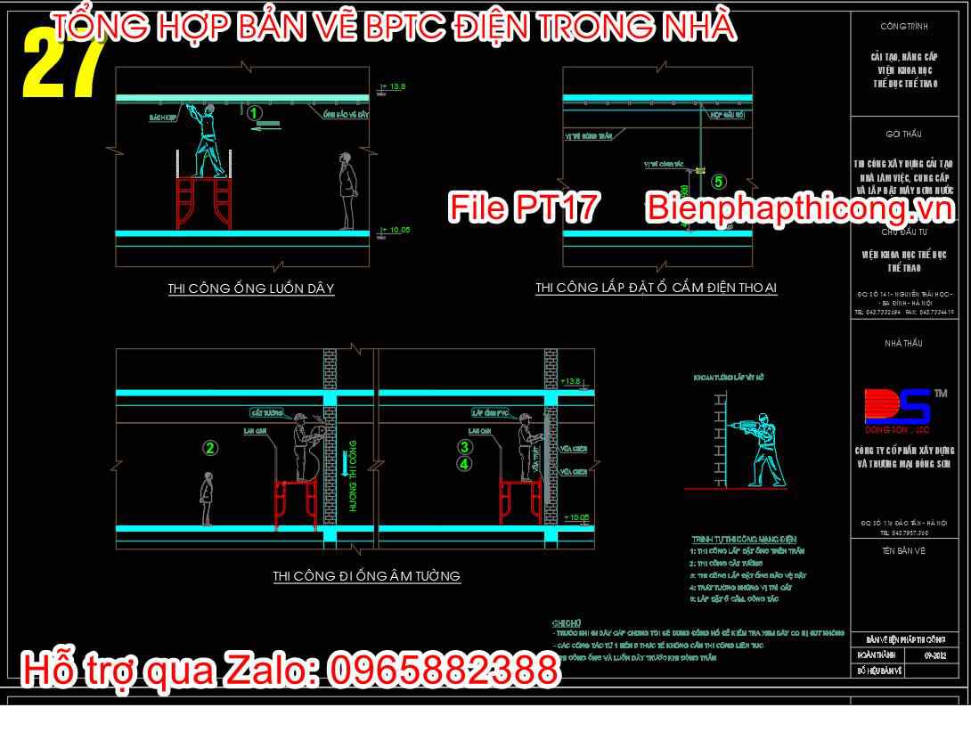 Bản vẽ biện pháp thi công ống luồn dây âm tường.