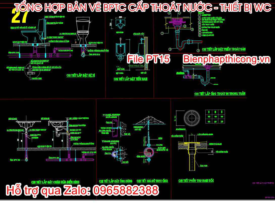 Bản vẽ chi tiết lắp đặt thiết bị vệ sinh điển hình