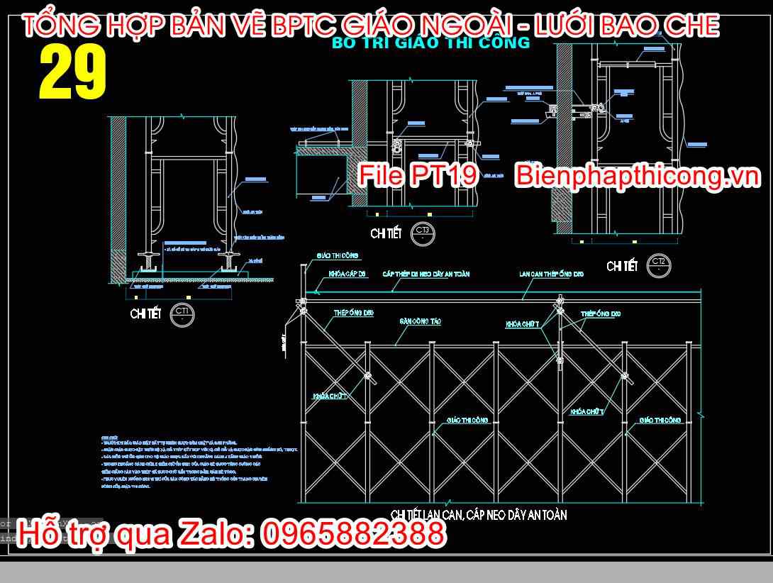 Bản vẽ biện pháp bố trí giáo thi công cad.