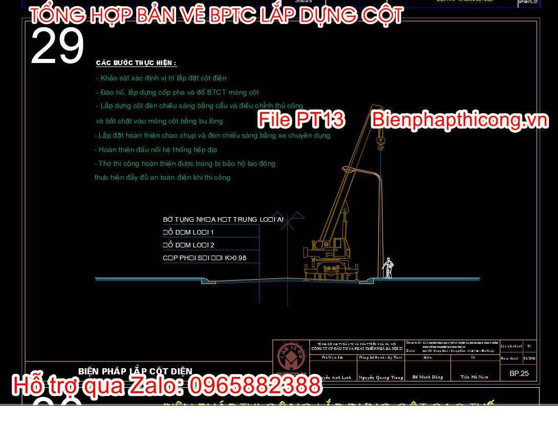 Bản vẽ bptc lắp cột điện.