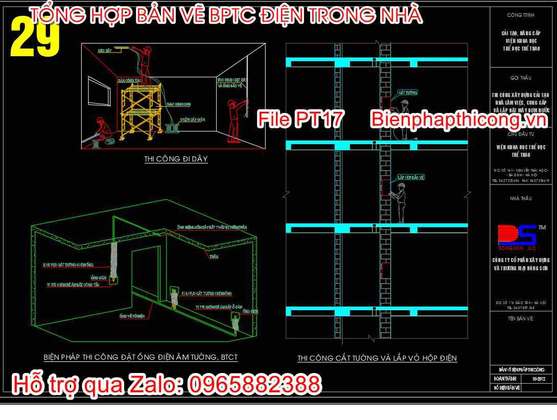 Bản vẽ biện pháp thi công ống điện âm tường.