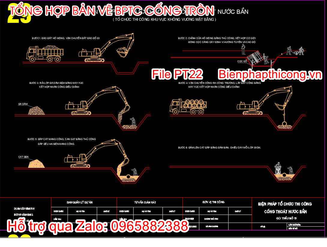 Bản vẽ biện pháp tổ chức thi công cống thoát nước bẩn cad.