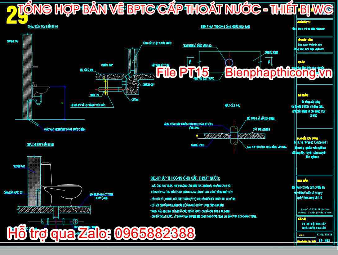 Chi tiết đặt ống cấp thoát nước qua sàn.