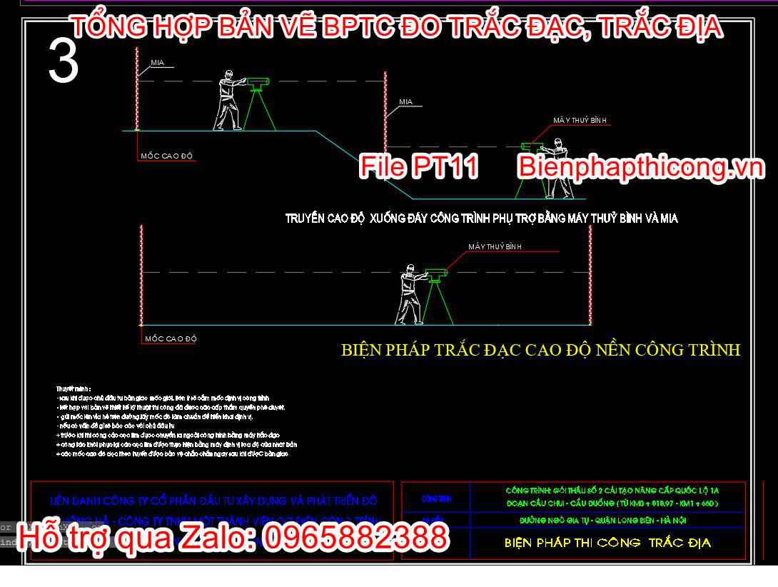 Bản vẽ biện pháp thi công trắc địa autocad.