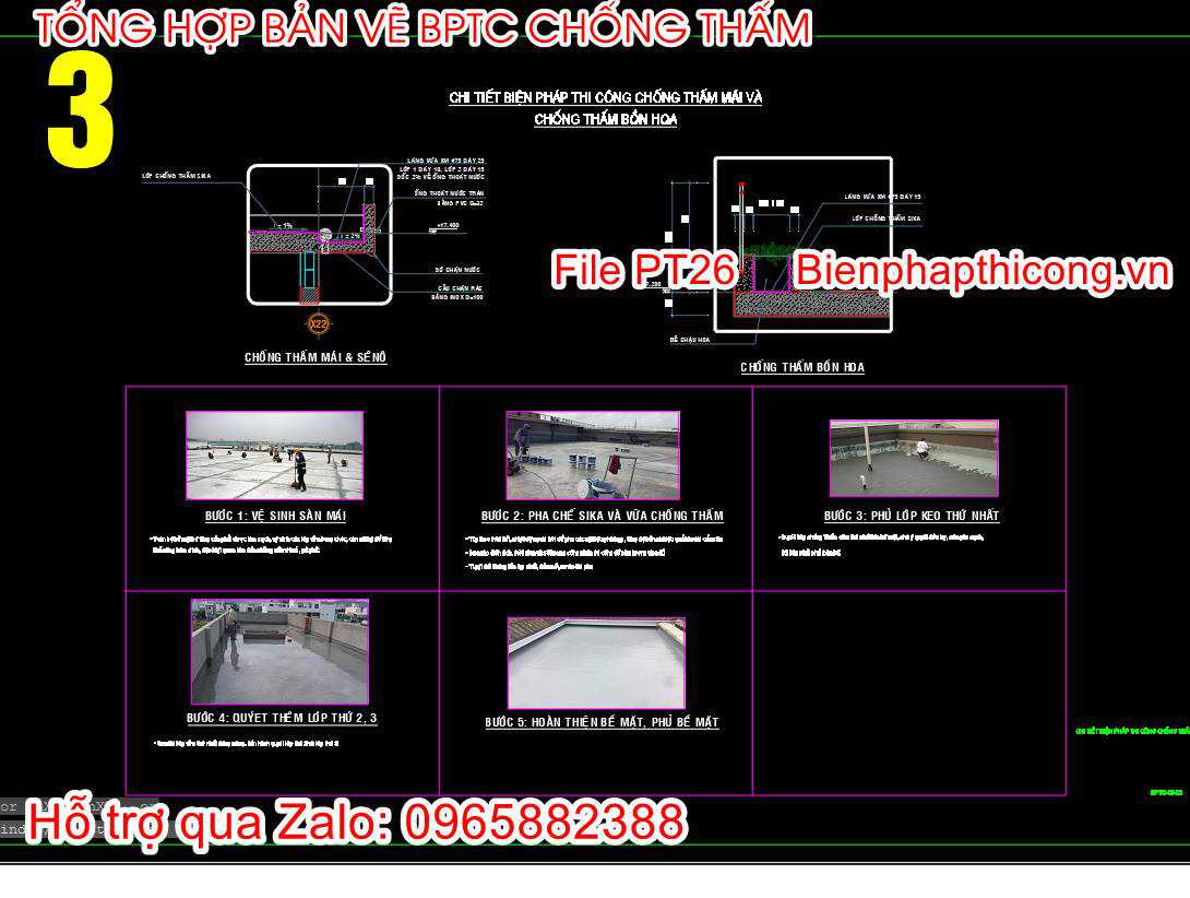 Chi tiết biện pháp thi công chống thấm mái bồn hoa.