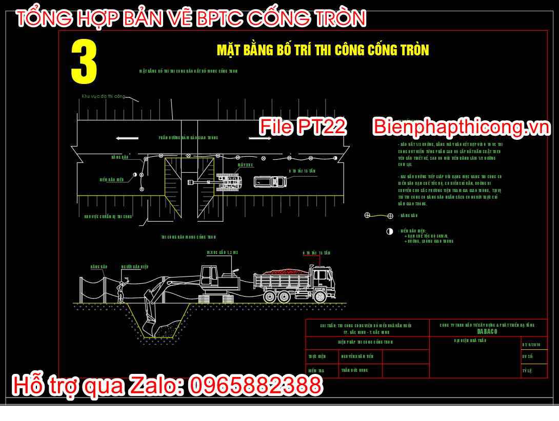Mặt bằng bố trí thi công cống tròn.