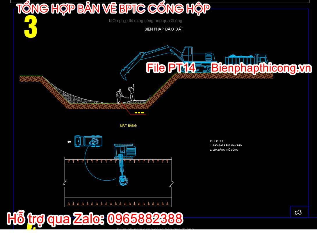 Mẫu bản vẽ biện pháp thi công đào đất cống hộp.