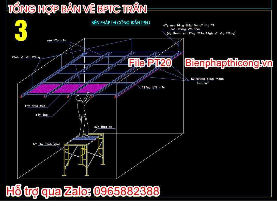Mẫu bản vẽ biện pháp thi công trần treo.