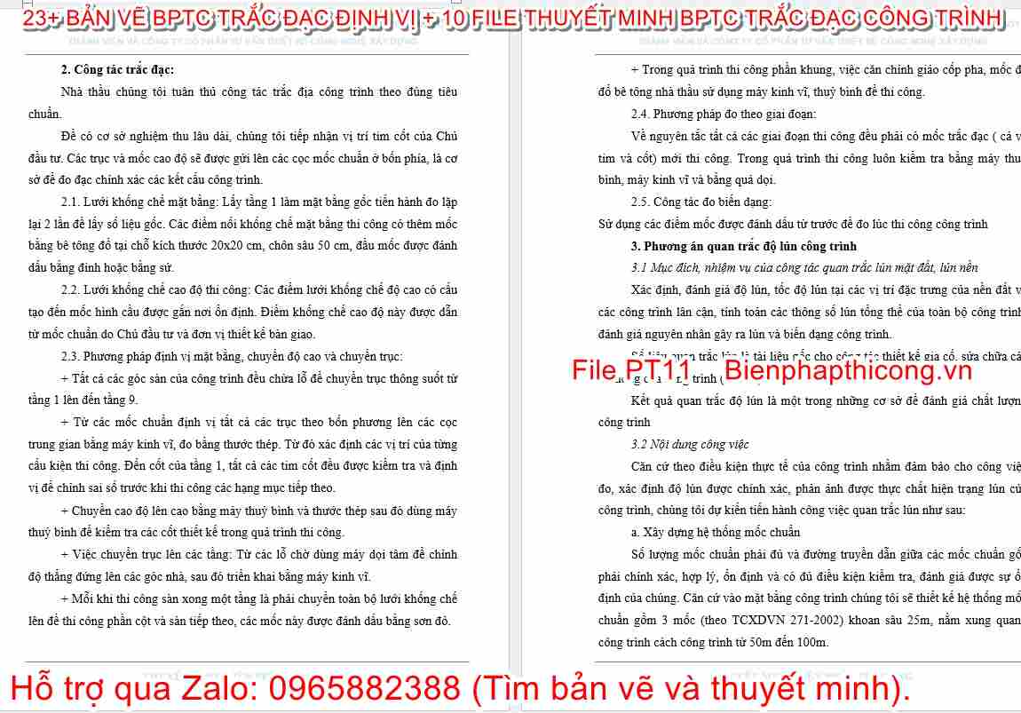 Thuyết minh biện pháp tổ chức thi công trắc đạc.