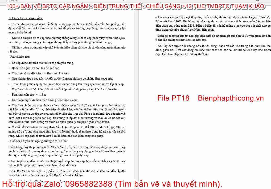 Thuyết minh biện pháp thi công rải cáp ngầm.