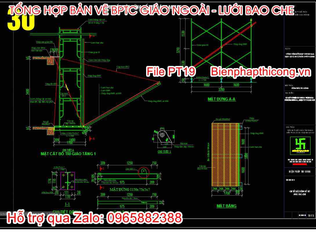 Chi tiết mặt đứng bố trí giáo bao che cad.