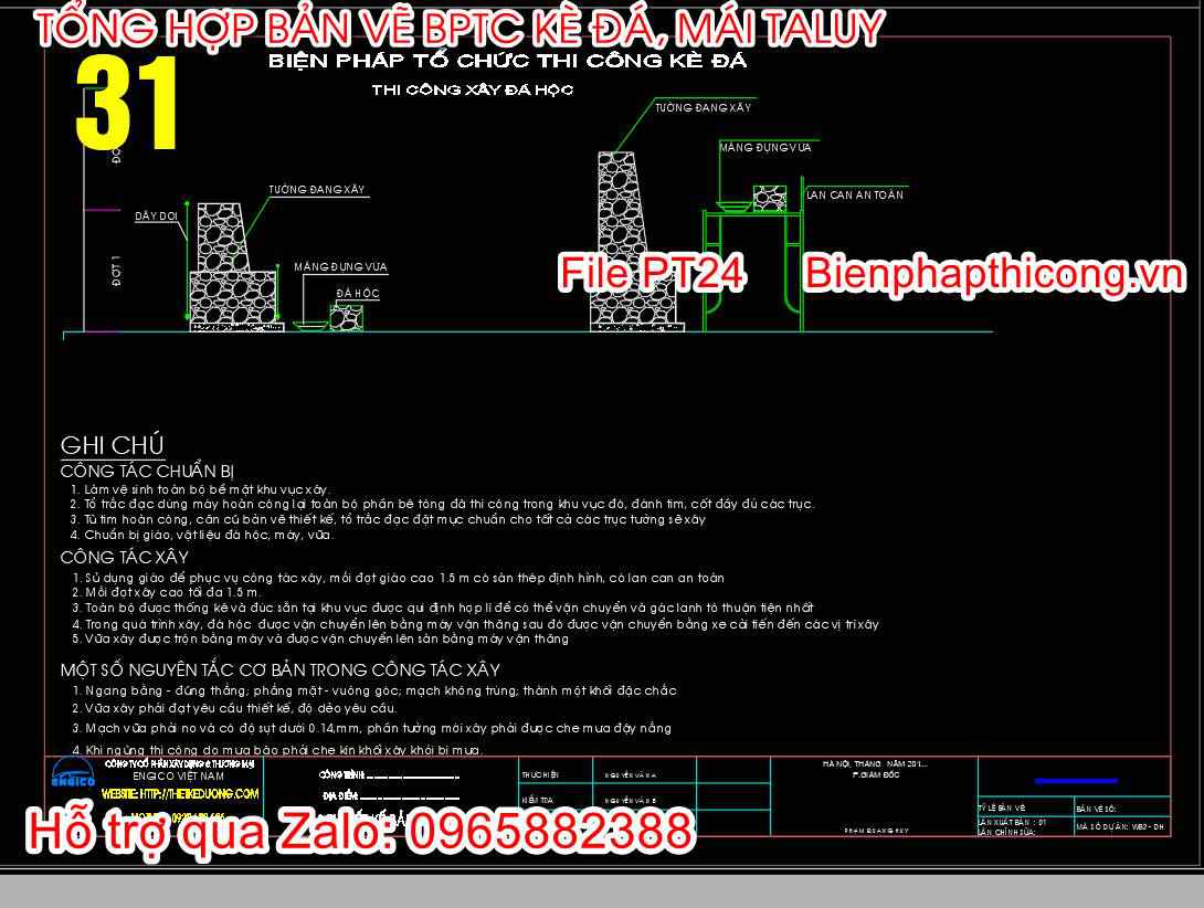 Bản vẽ biện pháp thi công kè đá.