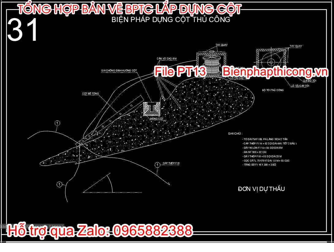 Bản vẽ bptc dựng cột thủ công.