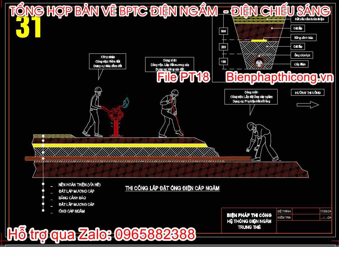 Thi công lắp đặt ống điện cáp ngầm.