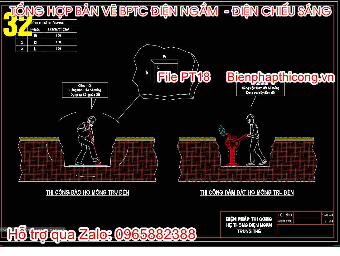 Thi công đào móng hố móng trụ đèn.