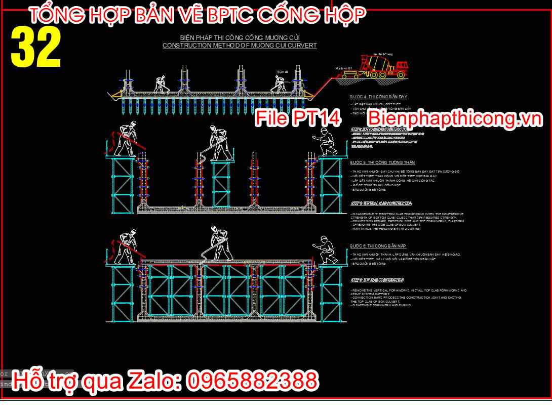 Bản vẽ biện pháp thi công thân cống hộp.