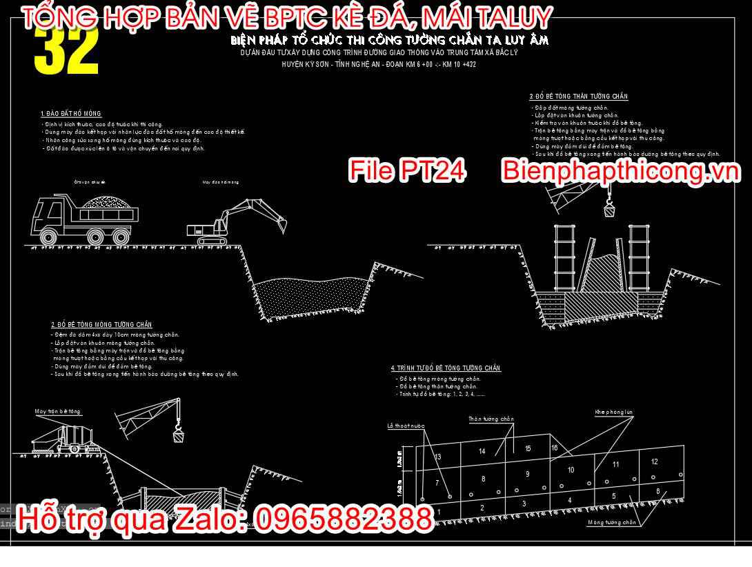 Bản vẽ biện pháp tổ chức thi công tường chắn taluy âm.