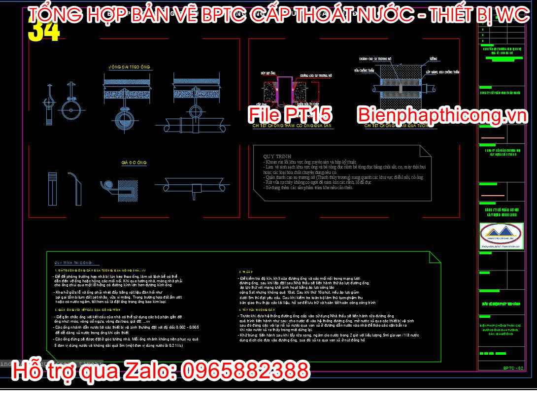 Biện pháp chống thấm các đường ống qua tường.