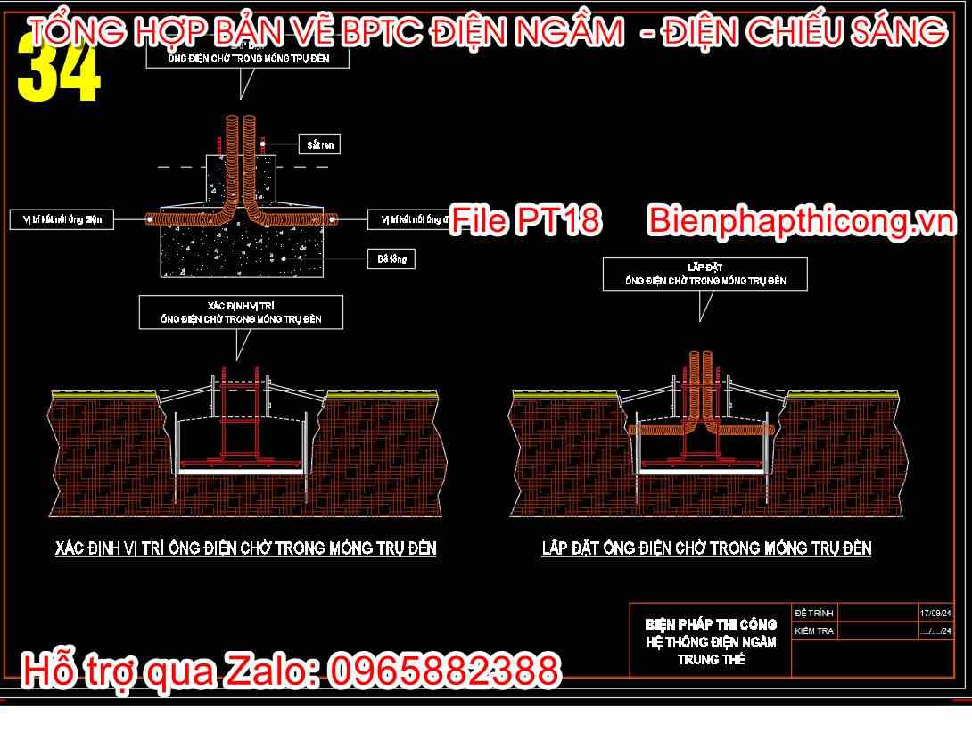 Xác định vị trí ống điện chờ trong móng trụ điện.