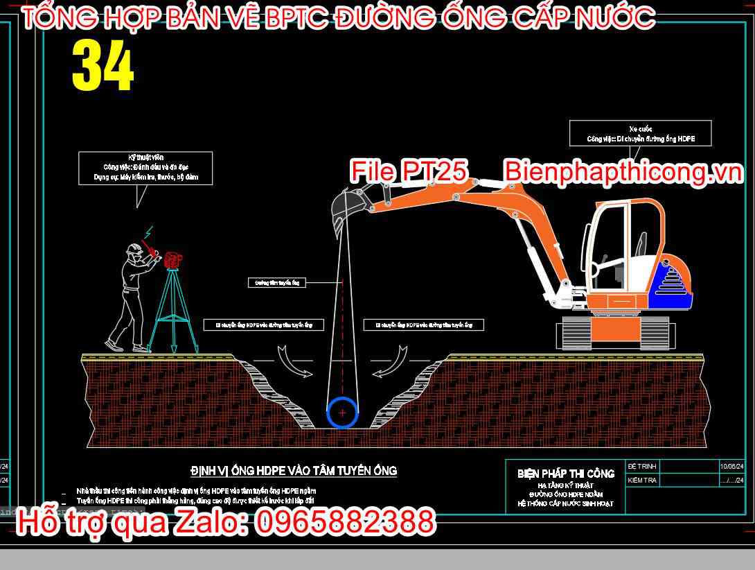 Định vị ống HDPE vào tâm ống.