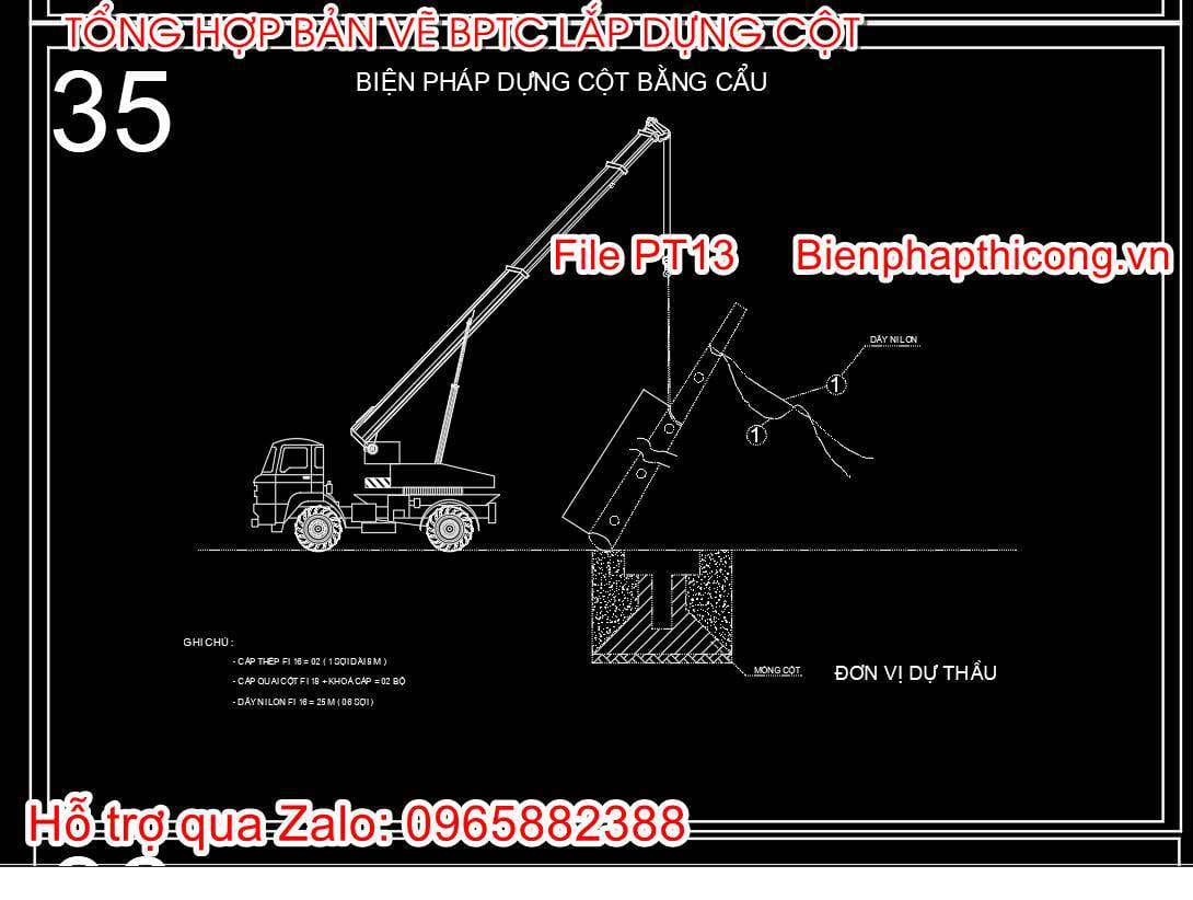 Biện pháp dựng cột bằng cẩu.