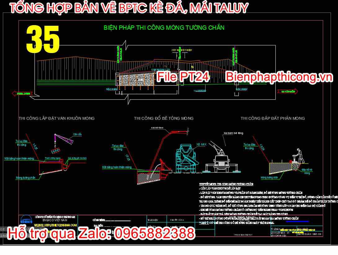 Biện pháp thi công móng tường chắn.