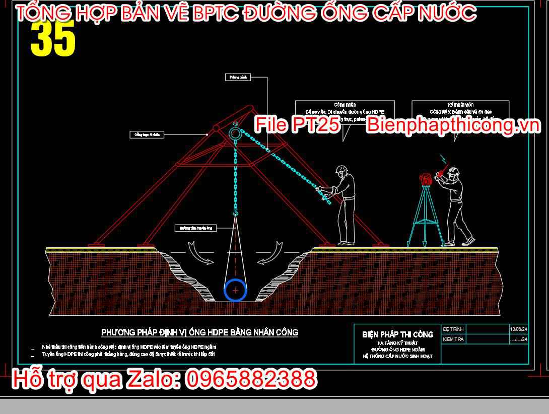 Phương pháp định vị ống HDPE bằng nhân công.