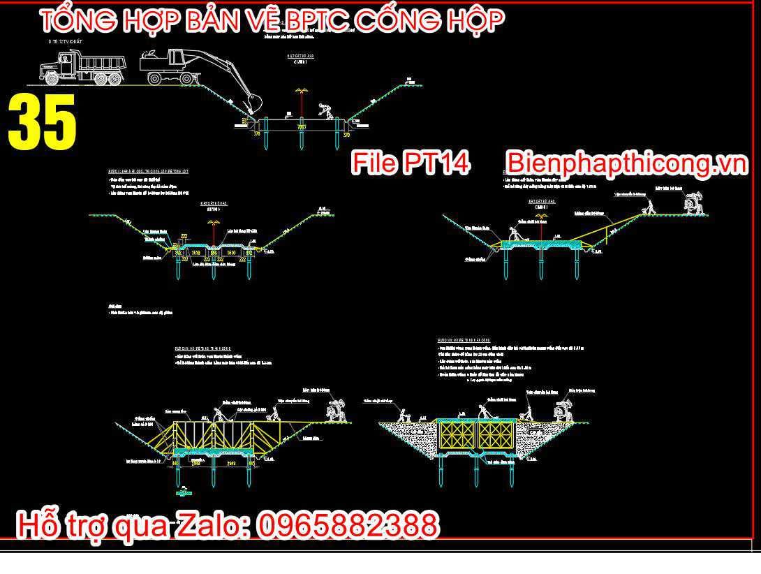 Thư viện bản vẽ biện pháp thi công cống hộp cad.