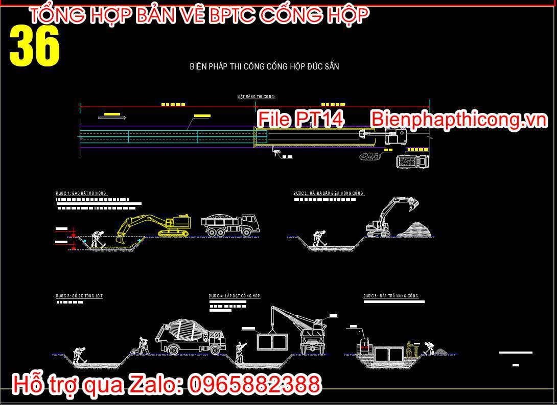 Bản vẽ biện pháp thi công cống hộp đúc sẵn cad.