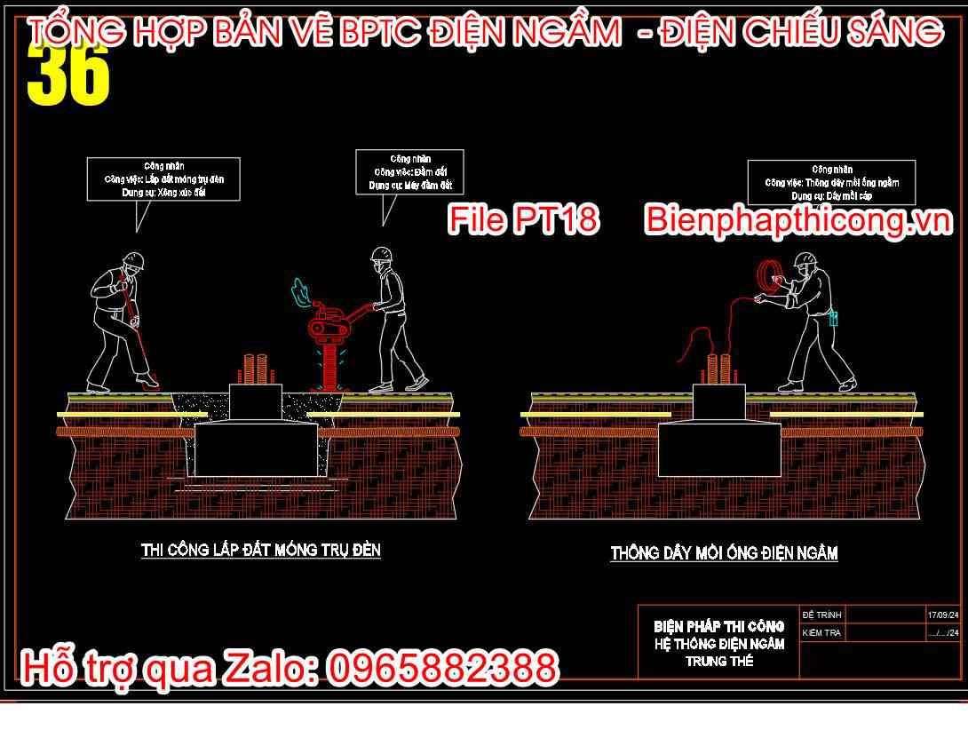 Bản vẽ biện pháp thi công lấp đất móng trụ đèn.